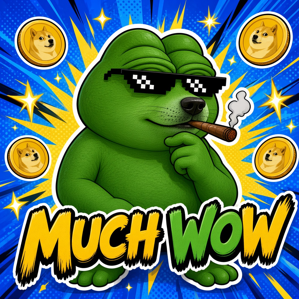 Pepe Doge in pixel sunglasses. Much wow.